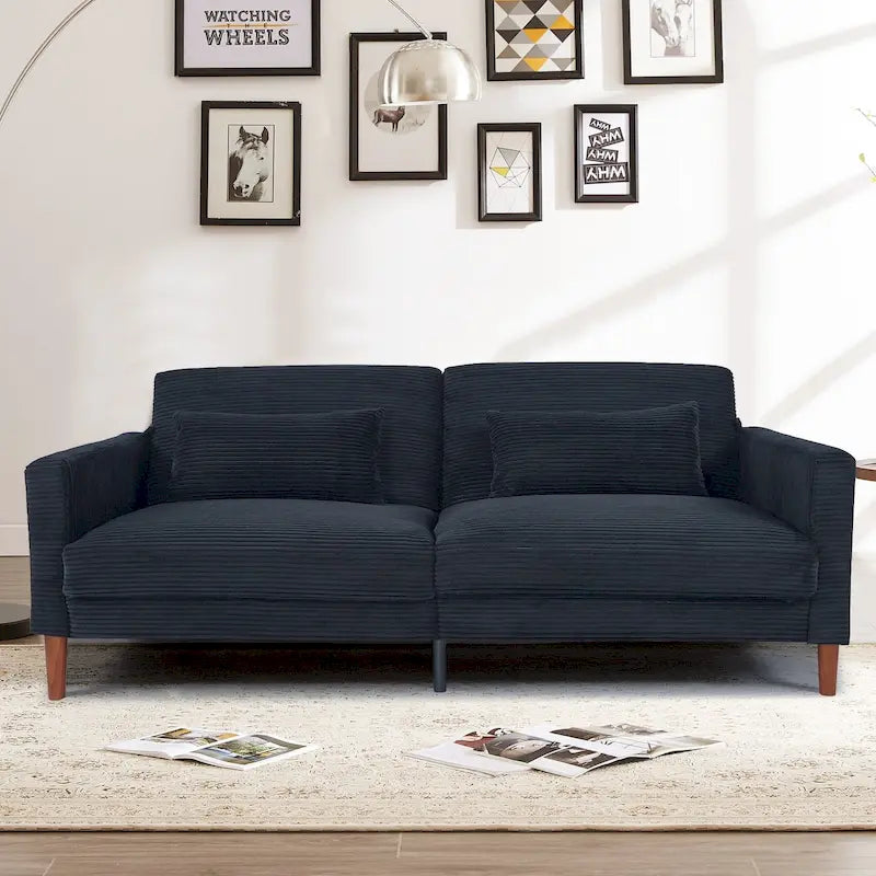 Divanetto a 2 posti rettangolare comodo in velluto a coste Retro 74 pollici con legno massello e 2 cuscini, 4 colori opzionali