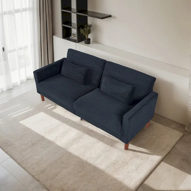 Divanetto a 2 posti rettangolare comodo in velluto a coste Retro 74 pollici con legno massello e 2 cuscini, 4 colori opzionali