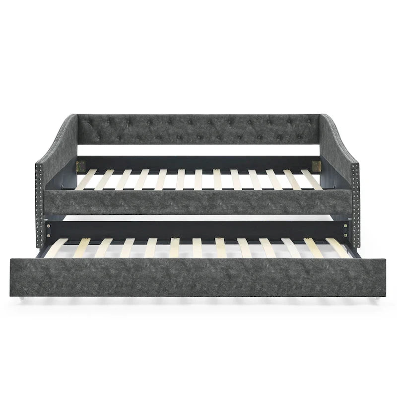 Struttura per divano letto imbottito con letto estraibile e schienale trapuntato