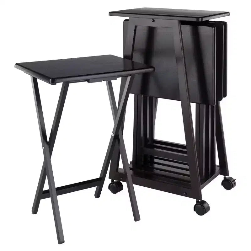 Winsome 5pc Adriel Snack Table Set Coffee: Transitional Style, 4 Point Leg Frame, Wood Composite, Includes Storage Cart