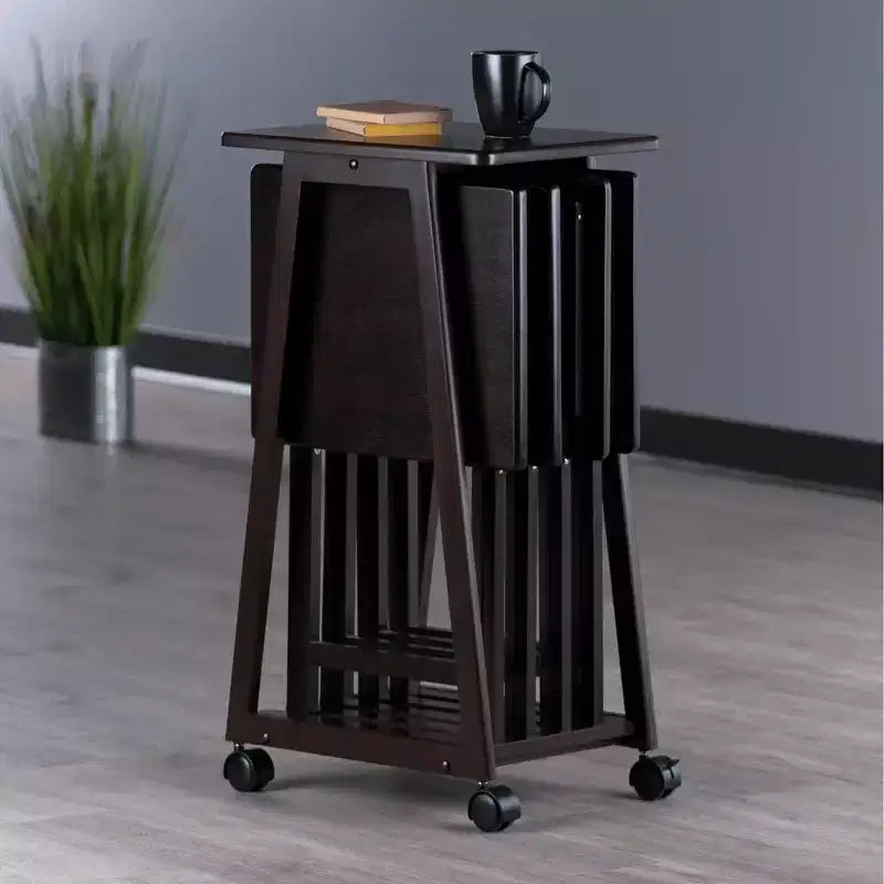 Winsome Set Tavolo da Snack Adriel 5 Pezzi, Caffè: Stile Transizionale, Telaio a 4 Gambe, Legno Composito, Include Carrello Portaoggetti