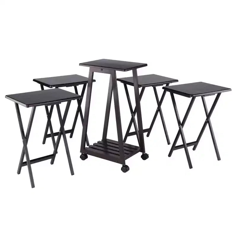 Winsome Set Tavolo da Snack Adriel 5 Pezzi, Caffè: Stile Transizionale, Telaio a 4 Gambe, Legno Composito, Include Carrello Portaoggetti