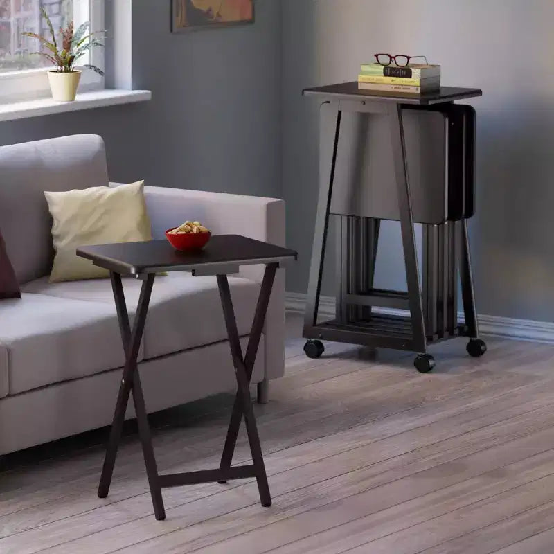 Winsome Set Tavolo da Snack Adriel 5 Pezzi, Caffè: Stile Transizionale, Telaio a 4 Gambe, Legno Composito, Include Carrello Portaoggetti
