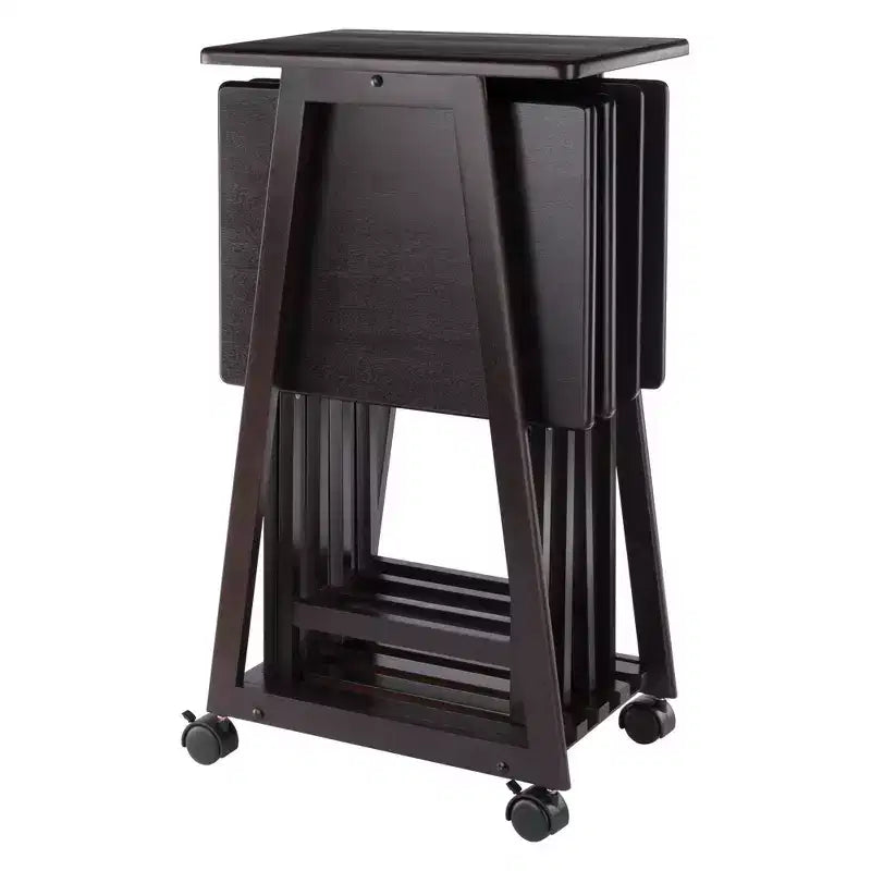 Winsome Set Tavolo da Snack Adriel 5 Pezzi, Caffè: Stile Transizionale, Telaio a 4 Gambe, Legno Composito, Include Carrello Portaoggetti
