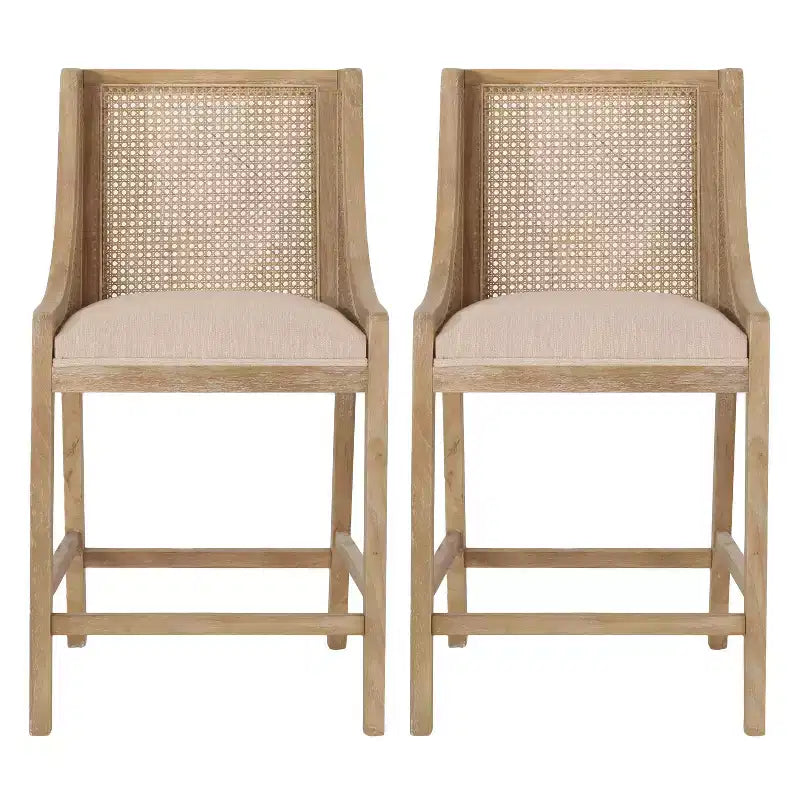 Christopher Knight Home 25.5" Cataldo Wood and Cane Upholstered Counter Height Barstool Beige/Natural