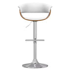 Sgabello da bar girevole regolabile WyndenHall Caylor bianco: Ecopelle ovale, gambe in acciaio, schienale imbottito in schiuma