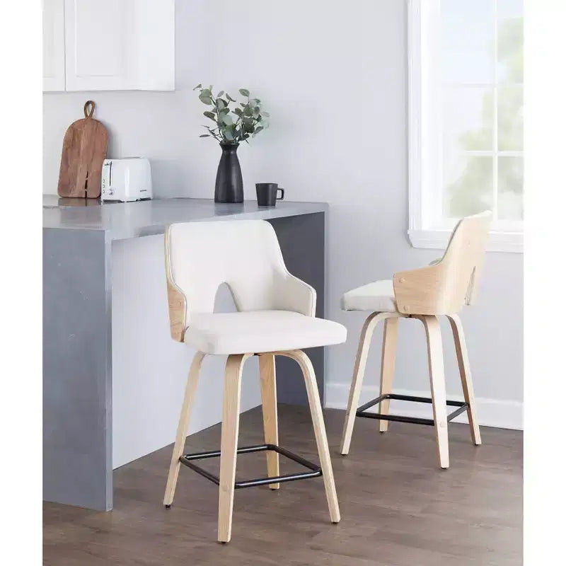 Set di 2 sgabelli da bar Stella altezza bancone: Girevoli, schienale alto, imbottiti - LumiSource