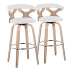 LumiSource Set of 2 Gardenia Barstools White Wash/Cream: Contemporary Swivel Bar Chairs with Back, Farmhouse Style
