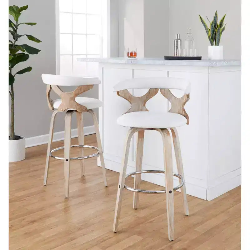 LumiSource Set di 2 Sgabelli da Bar Gardenia Bianco/Crema: Sedie da Bar Girevoli Contemporanee con Schienale, Stile Rustico