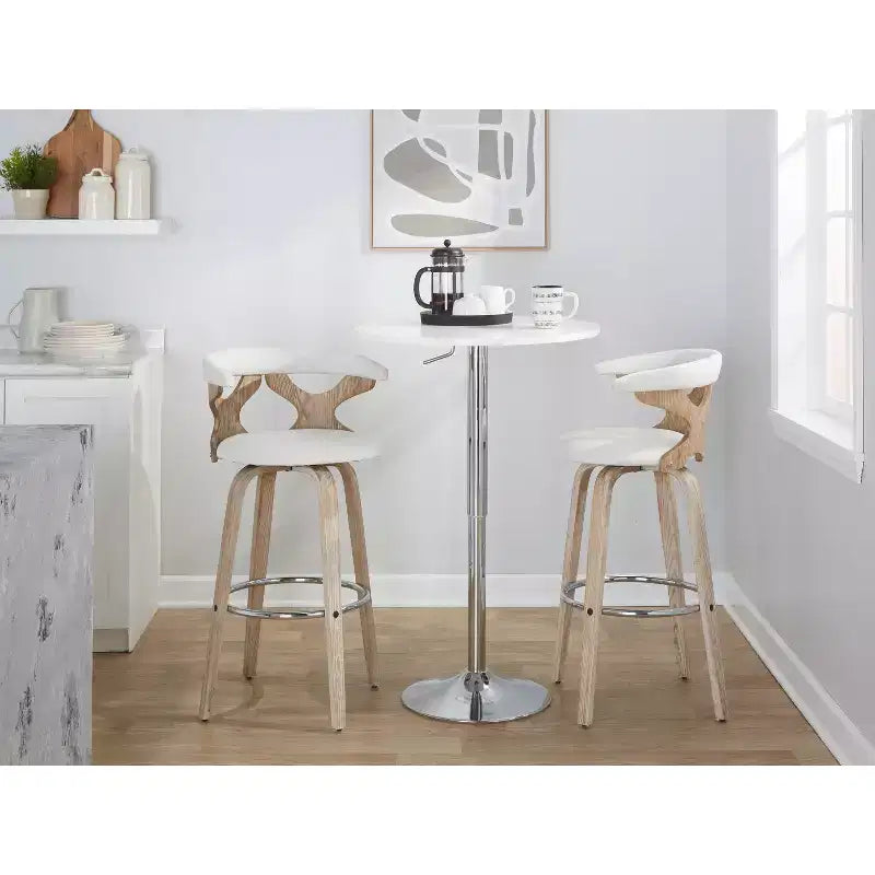 LumiSource Set di 2 Sgabelli da Bar Gardenia Bianco/Crema: Sedie da Bar Girevoli Contemporanee con Schienale, Stile Rustico