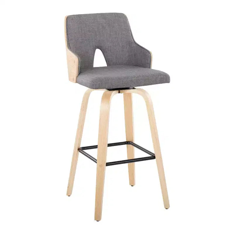 LumiSource Set di 2 Sgabelli da Bar Stella Legno Naturale/Grigio Chiaro/Nero:: Mid-Century Modern, Girevoli, Poggiapiedi, Struttura in Legno