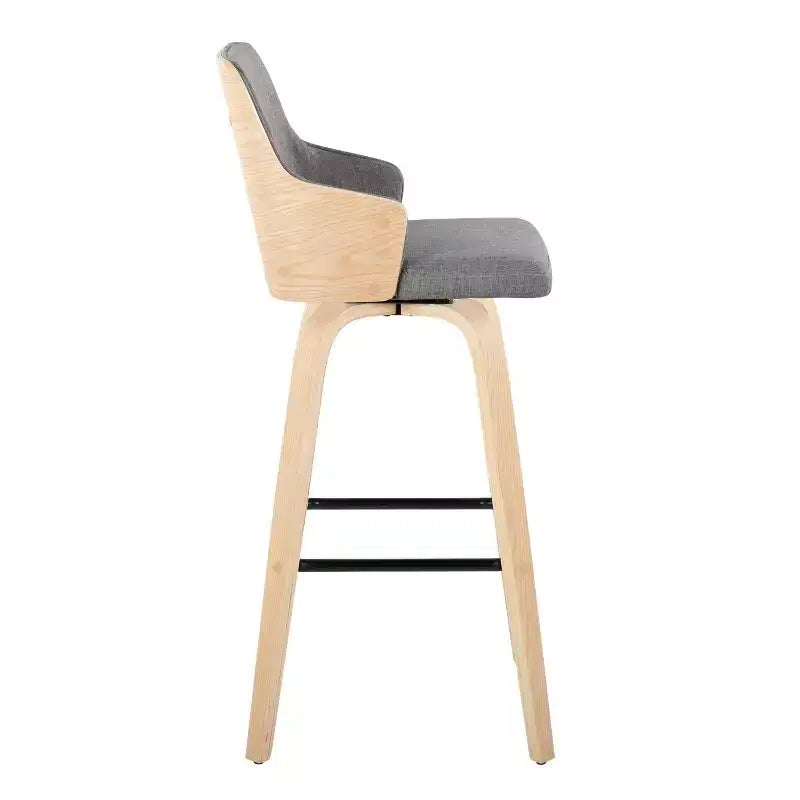 LumiSource Set di 2 Sgabelli da Bar Stella Legno Naturale/Grigio Chiaro/Nero:: Mid-Century Modern, Girevoli, Poggiapiedi, Struttura in Legno