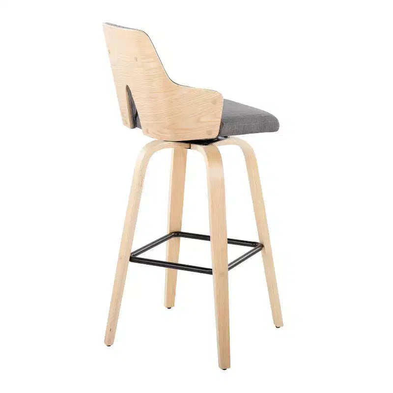 LumiSource Set di 2 Sgabelli da Bar Stella Legno Naturale/Grigio Chiaro/Nero:: Mid-Century Modern, Girevoli, Poggiapiedi, Struttura in Legno