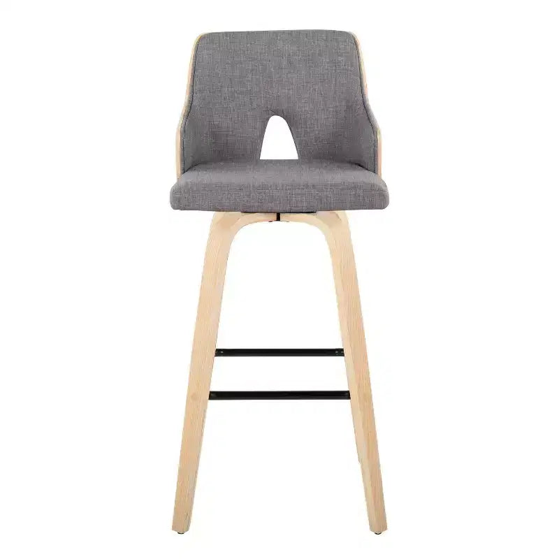 LumiSource Set di 2 Sgabelli da Bar Stella Legno Naturale/Grigio Chiaro/Nero:: Mid-Century Modern, Girevoli, Poggiapiedi, Struttura in Legno