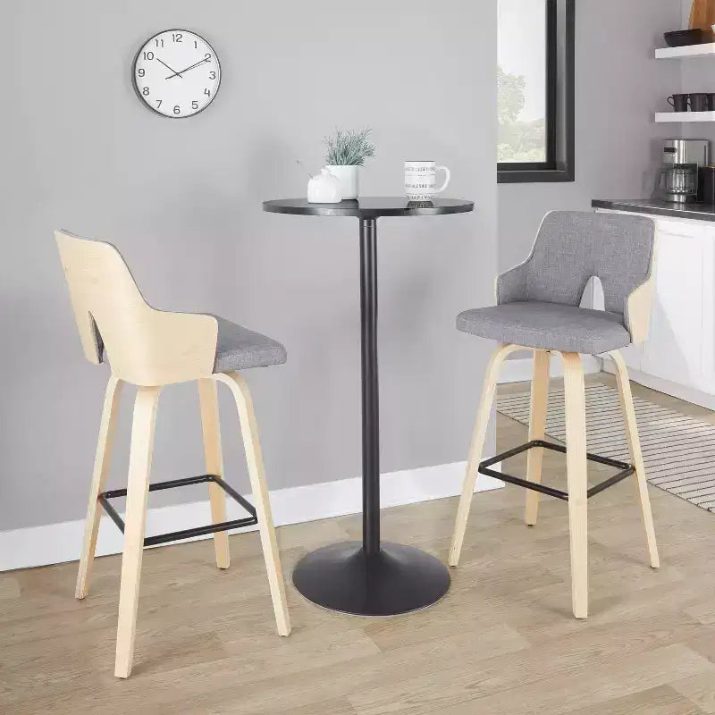LumiSource Set di 2 Sgabelli da Bar Stella Legno Naturale/Grigio Chiaro/Nero:: Mid-Century Modern, Girevoli, Poggiapiedi, Struttura in Legno