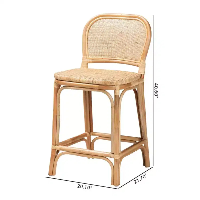 Sgabello da bar Baxton Studio Adrena in rattan, altezza bancone, marrone naturale : Altezza fissa, nessun montaggio, pulire a chiazze