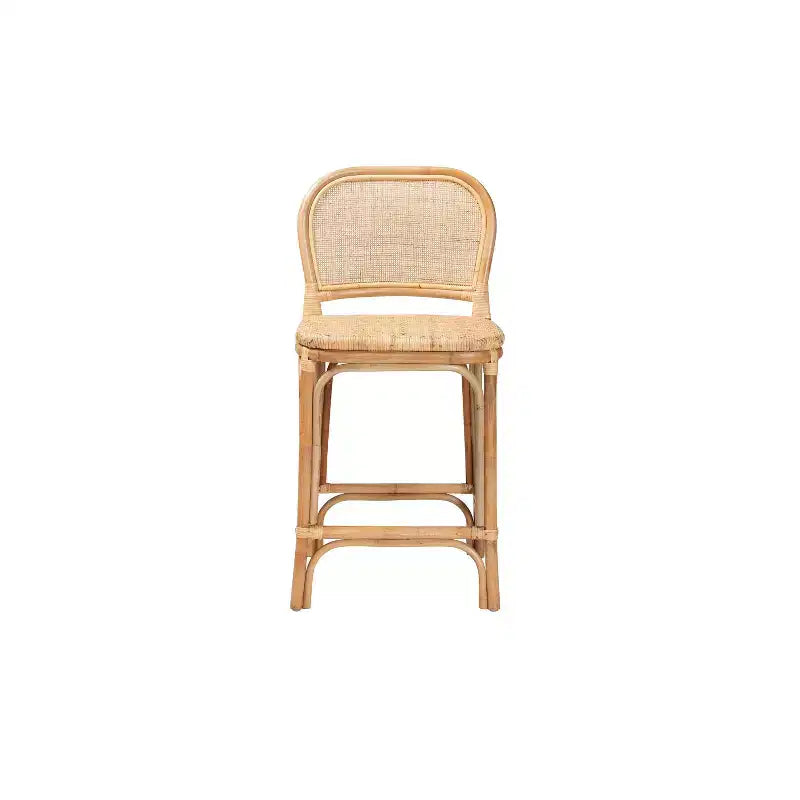 Sgabello da bar Baxton Studio Adrena in rattan, altezza bancone, marrone naturale : Altezza fissa, nessun montaggio, pulire a chiazze