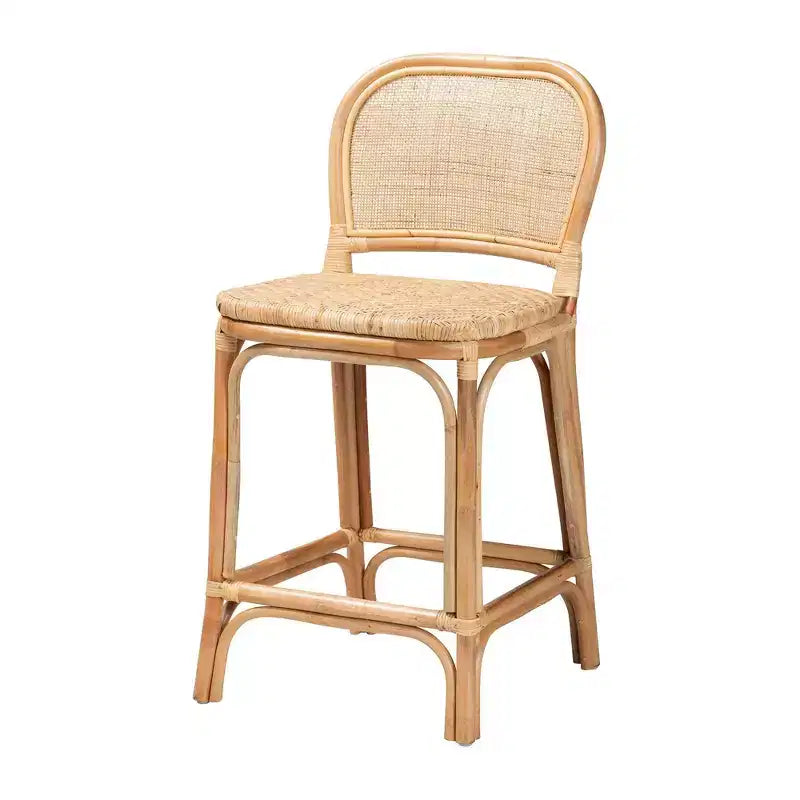Sgabello da bar Baxton Studio Adrena in rattan, altezza bancone, marrone naturale : Altezza fissa, nessun montaggio, pulire a chiazze