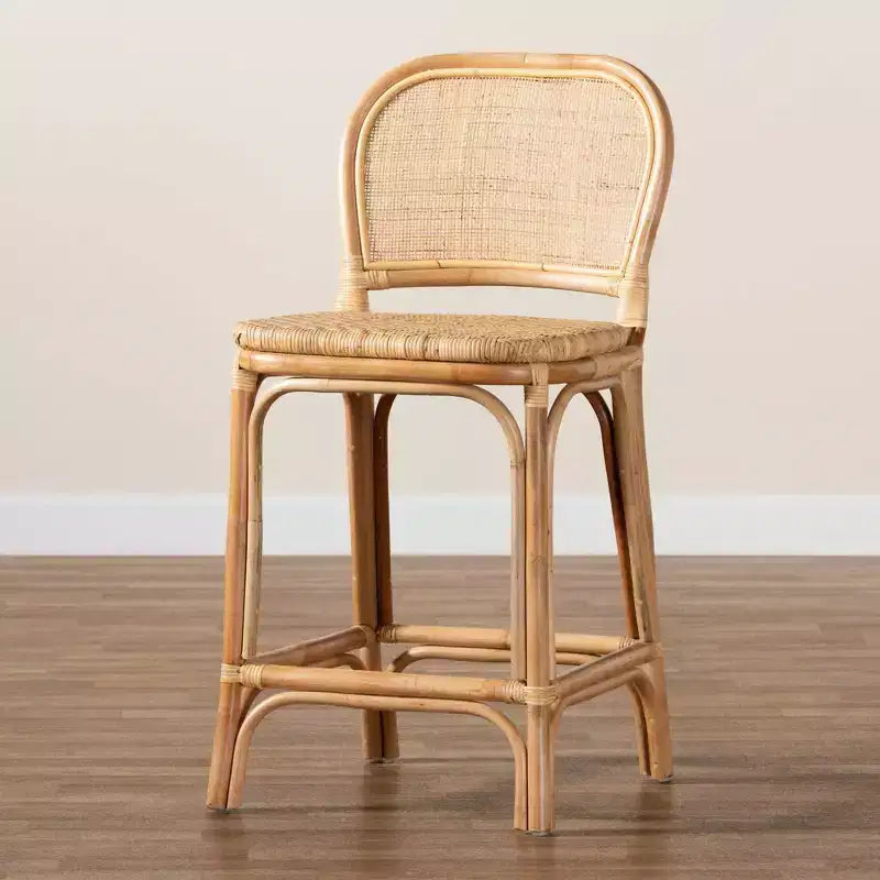 Sgabello da bar Baxton Studio Adrena in rattan, altezza bancone, marrone naturale : Altezza fissa, nessun montaggio, pulire a chiazze