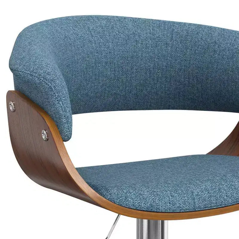 Sgabello da bar girevole regolabile Caylor Denim Blue - WyndenHall: Mid-Century Modern, schienale imbottito, gambe in acciaio