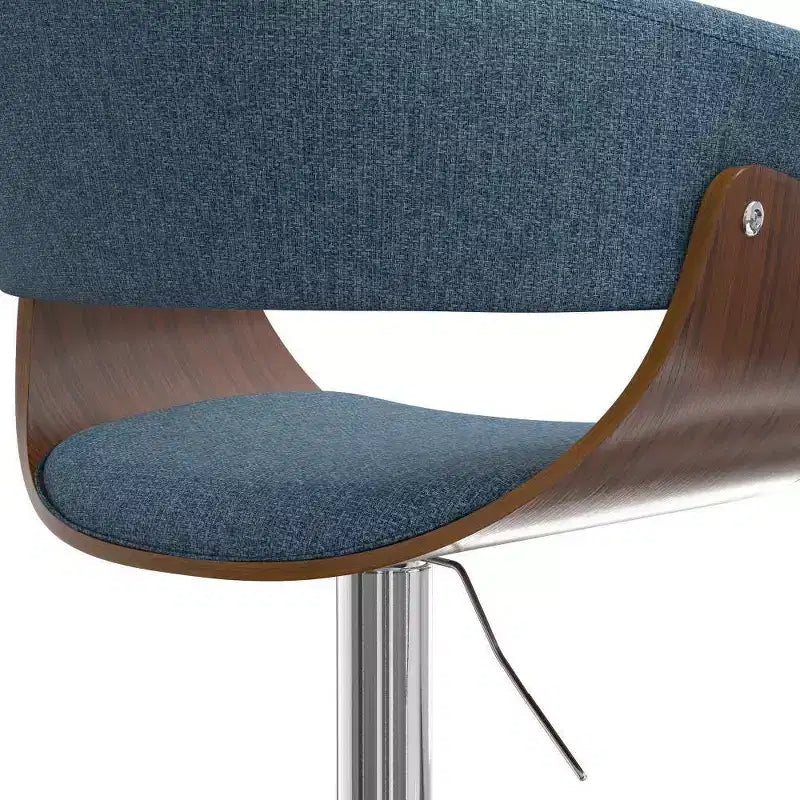Sgabello da bar girevole regolabile Caylor Denim Blue - WyndenHall: Mid-Century Modern, schienale imbottito, gambe in acciaio