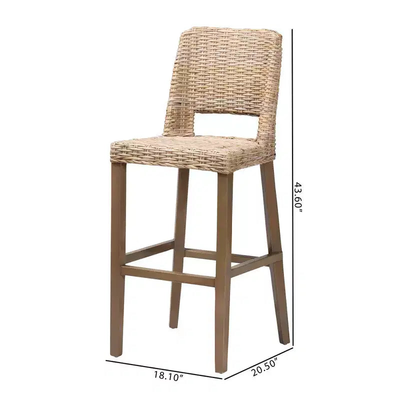 Sgabello da Bar Magy in Rattan e Mogano Bali & Pari, Grigio Kubu/Tortora Rustico