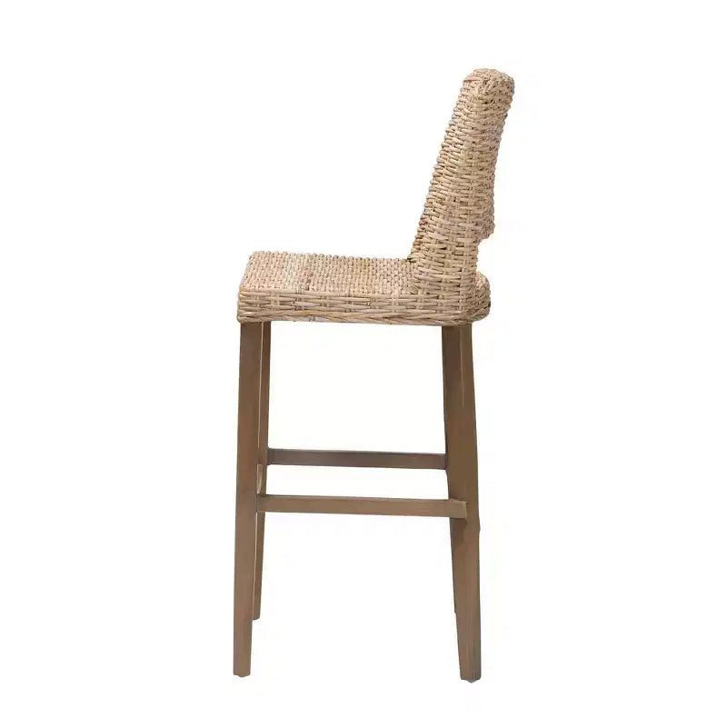 Sgabello da Bar Magy in Rattan e Mogano Bali & Pari, Grigio Kubu/Tortora Rustico