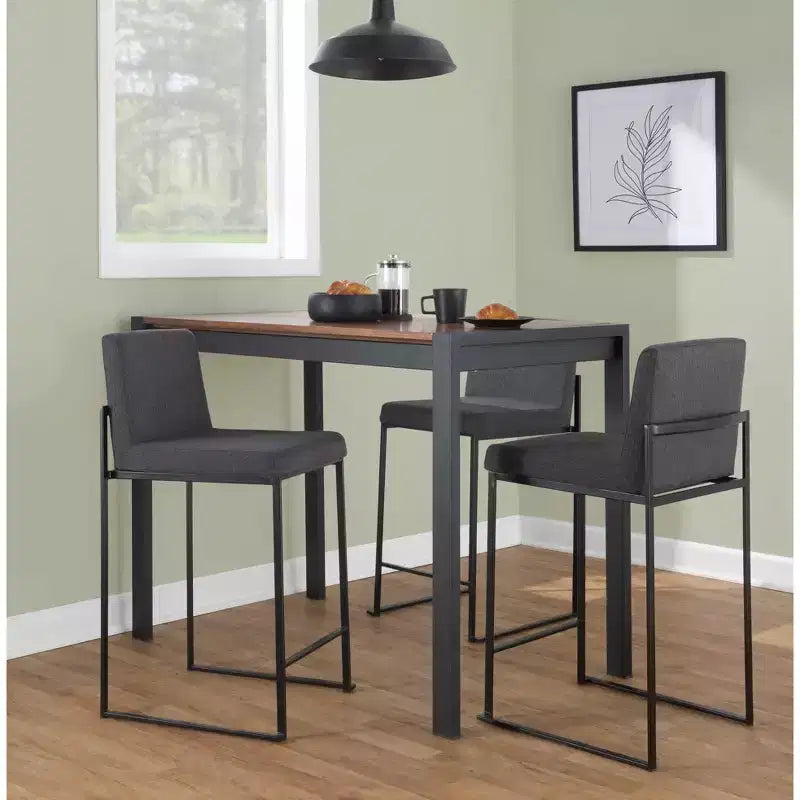 LumiSource Set di 3 Sgabelli da Bar Fuji con Schienale Alto Altezza Bancone Acciaio Nero/Carbone
