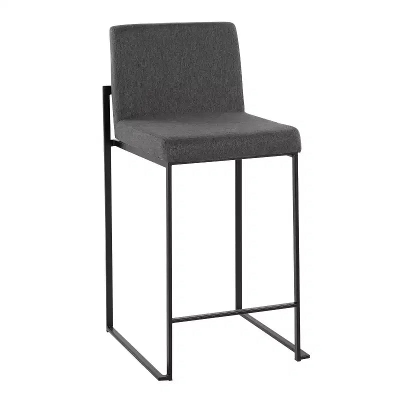 LumiSource Set di 3 Sgabelli da Bar Fuji con Schienale Alto Altezza Bancone Acciaio Nero/Carbone