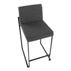 LumiSource Set di 3 Sgabelli da Bar Fuji con Schienale Alto Altezza Bancone Acciaio Nero/Carbone