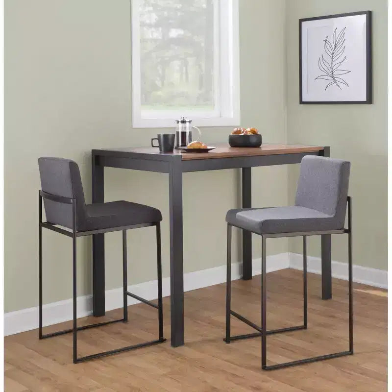 LumiSource Set di 3 Sgabelli da Bar Fuji con Schienale Alto Altezza Bancone Acciaio Nero/Carbone
