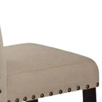 Set di 2 sgabelli Nolan da 63,5 cm per bancone e bar in lino beige/finitura rovere scuro anticato - Acme Furniture: Seduta imbottita, bordo con borchie, struttura in metallo