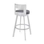 Sgabello da bar Armen Living Flynn in metallo e similpelle, altezza bancone, girevole, 26", argento/grigio