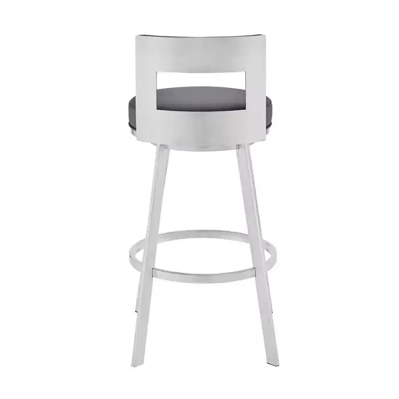 Sgabello da bar Armen Living Flynn in metallo e similpelle, altezza bancone, girevole, 26", argento/grigio