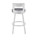 Sgabello da bar Armen Living Flynn in metallo e similpelle, altezza bancone, girevole, 26", argento/grigio