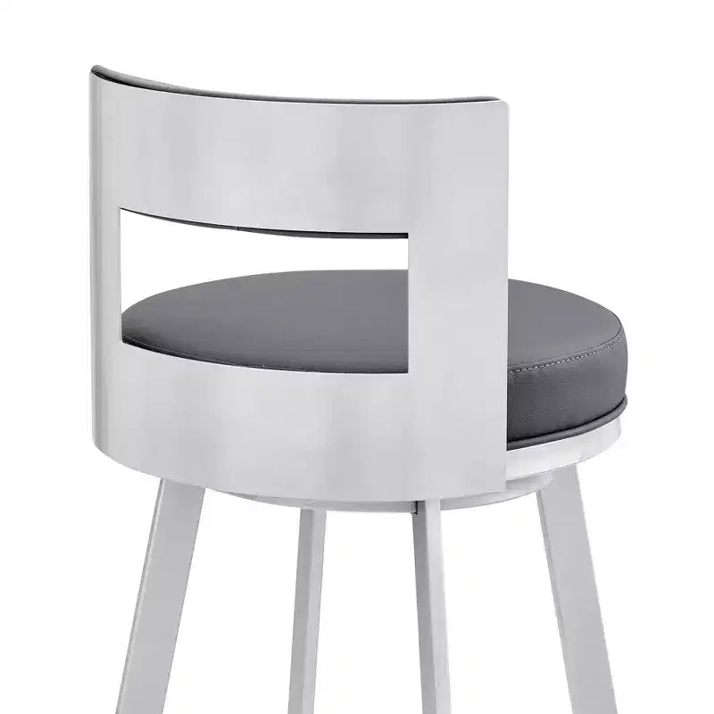 Sgabello da bar Armen Living Flynn in metallo e similpelle, altezza bancone, girevole, 26", argento/grigio
