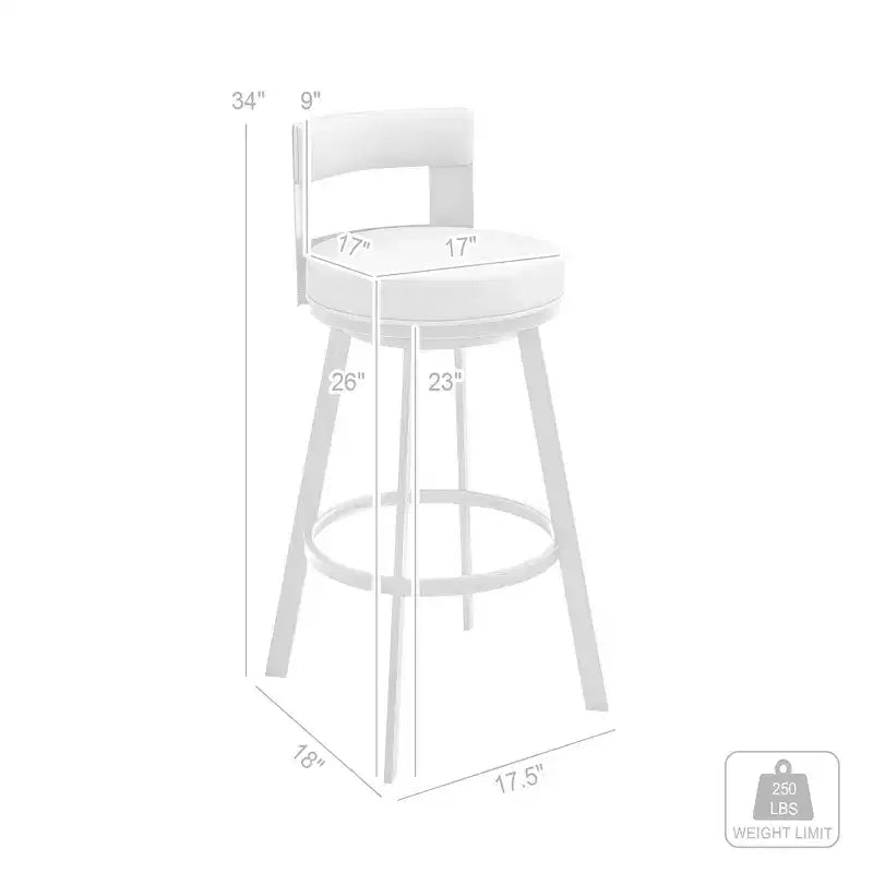 Sgabello da bar Armen Living Flynn in metallo e similpelle, altezza bancone, girevole, 26", argento/grigio