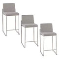 LumiSource Set of 3 Fuji High Back Counter Height Barstools Stainless Steel/Gray