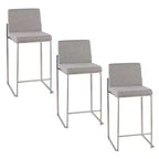 LumiSource Set of 3 Fuji High Back Counter Height Barstools Stainless Steel/Gray