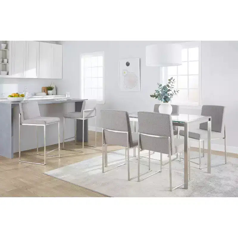 LumiSource Set di 3 Sgabelli da Bar con Schienale Alto Fuji Altezza Bancone Acciaio Inossidabile/Grigio
