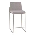 LumiSource Set di 3 Sgabelli da Bar con Schienale Alto Fuji Altezza Bancone Acciaio Inossidabile/Grigio