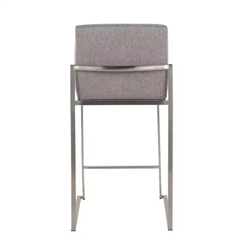 LumiSource Set di 3 Sgabelli da Bar con Schienale Alto Fuji Altezza Bancone Acciaio Inossidabile/Grigio