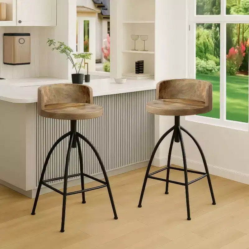 Sgabello girevole regolabile Urban Port 30-35" in stile industriale con schienale e diverse opzioni di altezza Marrone/Nero