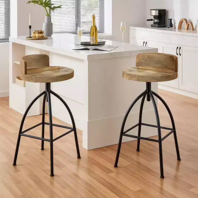 Sgabello girevole regolabile Urban Port 30-35" in stile industriale con schienale e diverse opzioni di altezza Marrone/Nero