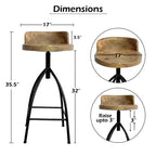 Sgabello girevole regolabile Urban Port 30-35" in stile industriale con schienale e diverse opzioni di altezza Marrone/Nero