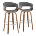 Set of 2 Vintage Modern Barstools Walnut/Chrome/Light Gray - LumiSource