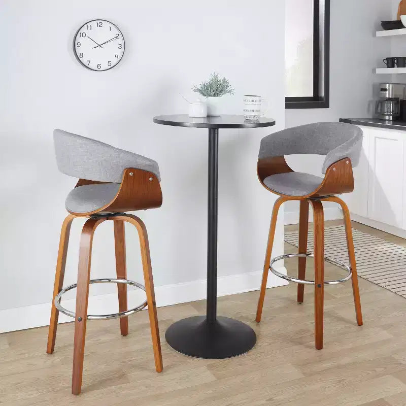 Set di 2 sgabelli da bar vintage moderni Noce/Cromo/Grigio chiaro - LumiSource