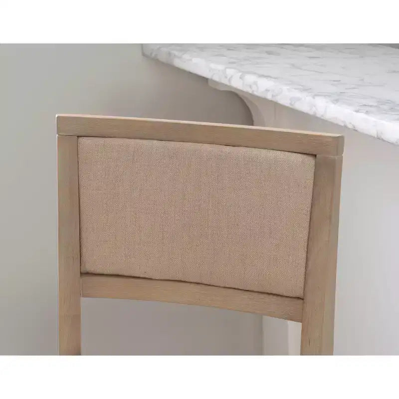 Sgabello pieghevole da bar Keira con schienale imbottito e seduta rivestita in legno massello lavato grigio - Linon