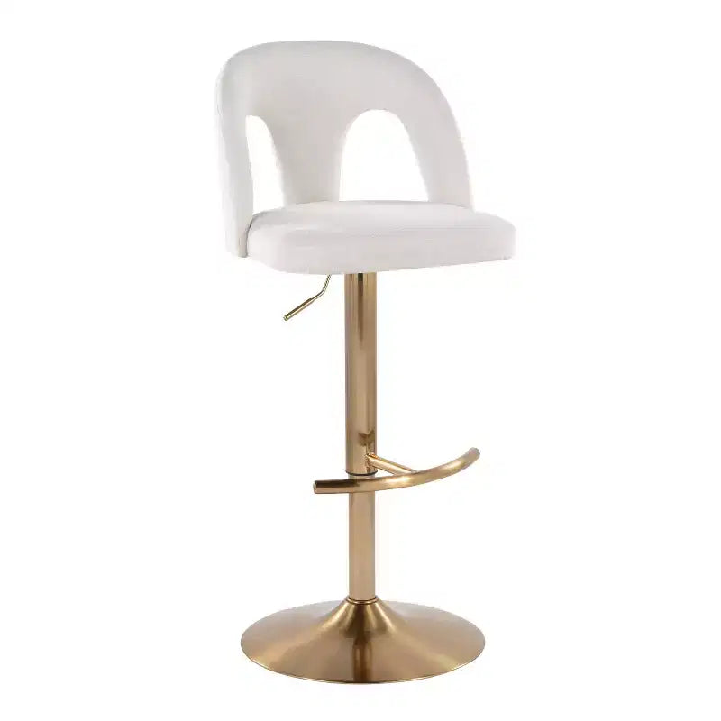 LumiSource Set di 2 sgabelli da bar regolabili Ava in tessuto oro/bianco