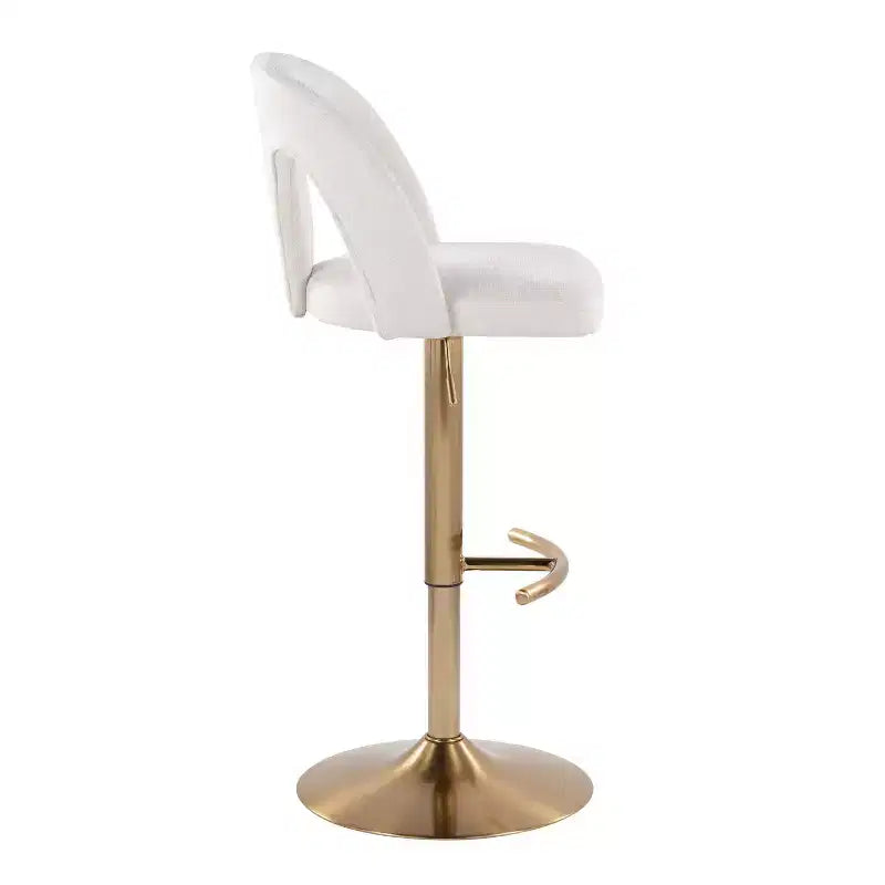 LumiSource Set di 2 sgabelli da bar regolabili Ava in tessuto oro/bianco